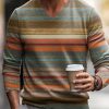 Men DJ Print Sweater | Vintage Multicolor Stripe Print V-Neck Knit Pullover Photo Color