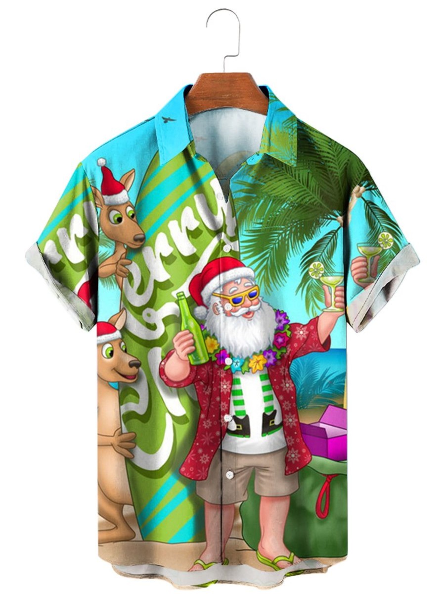 Men HLJ Shirts | Beach Resort Santa Short Sleeve Shirt Green