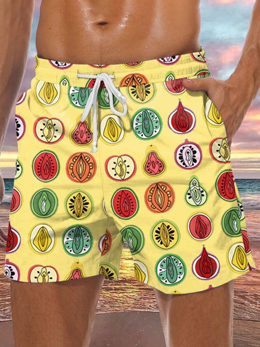 Men BXL Bottoms | Fun Rainbow Fruit Print Casual Shorts