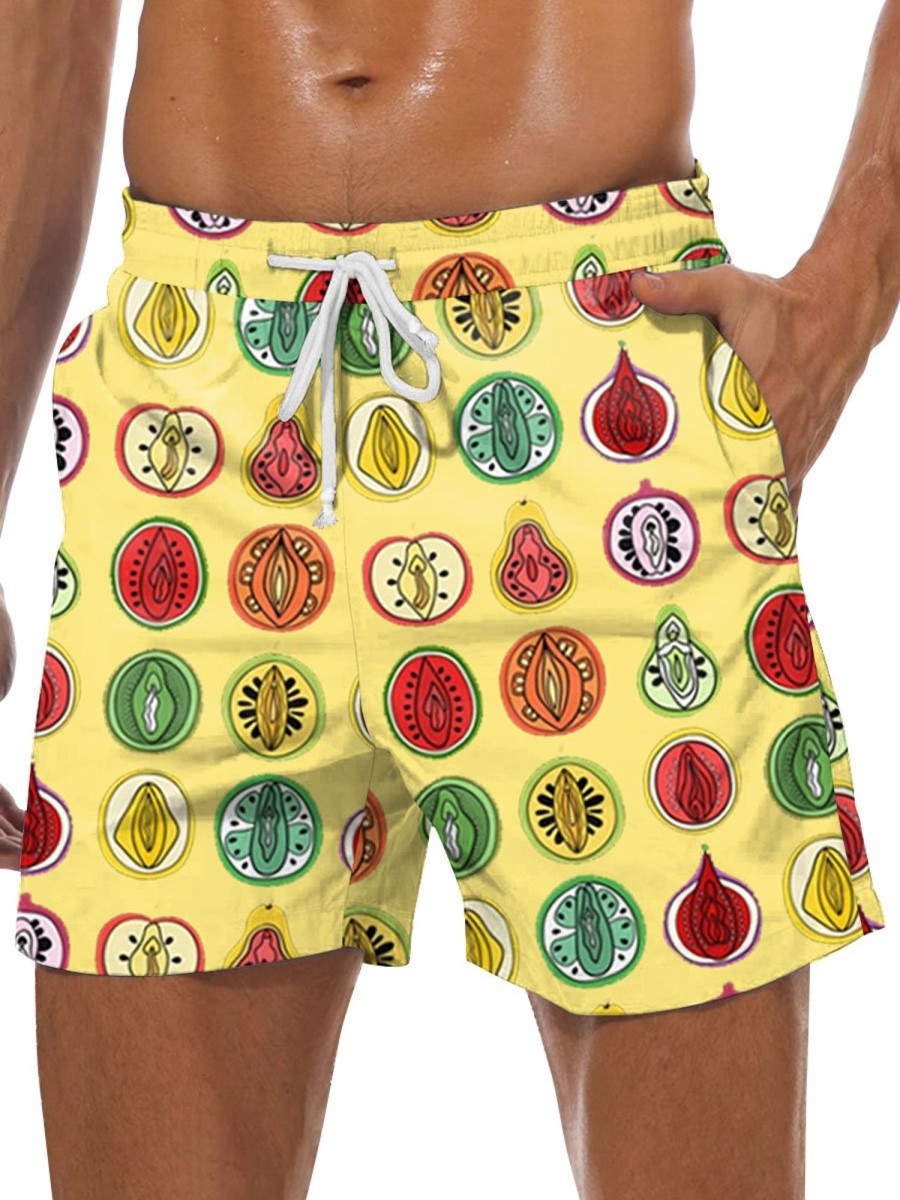 Men BXL Bottoms | Fun Rainbow Fruit Print Casual Shorts