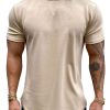 Men DJ Casual Shirts | Solid Color Round Neck Casual Short-Sleeved T-Shirt Khaki