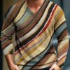 Men BXL Print Sweater | Men'S Vintage Color Line Art Pattern V-Neck Knit Long Sleeve Sweater Photo Color