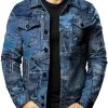 Men DJ Print Jacket | Denim Paneled Printed Two-Pocket Single-Breasted Jacket Blue