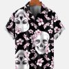 Men HLJ Shirts | Men'S Peach Skull Print Resort Casual Short Sleeve Shirt Photo Color