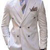 Men BXL Jacket | Men'S Retro Casual Double Breasted Solid Color Blazer White