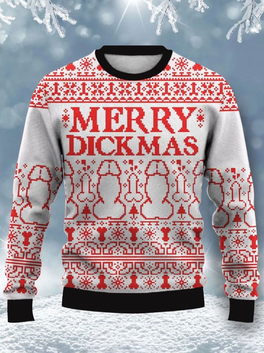 Men DJ Ugly Sweater | Fun Merry Cocksmas Printed Crew Neck Sweatshirt