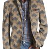 Men DJ Print Jacket | American Retro Geometric Print 3-Pocket Single-Breasted Casual Blazer Khaki