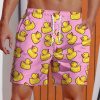 Men DJ Bottoms | Hawaiian Yellow Duck Printing Shorts Pink