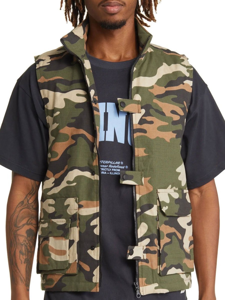 Men BXL Vest | Men'S Multi-Pocket Camouflage Print Zipper Casual Vest Army Green