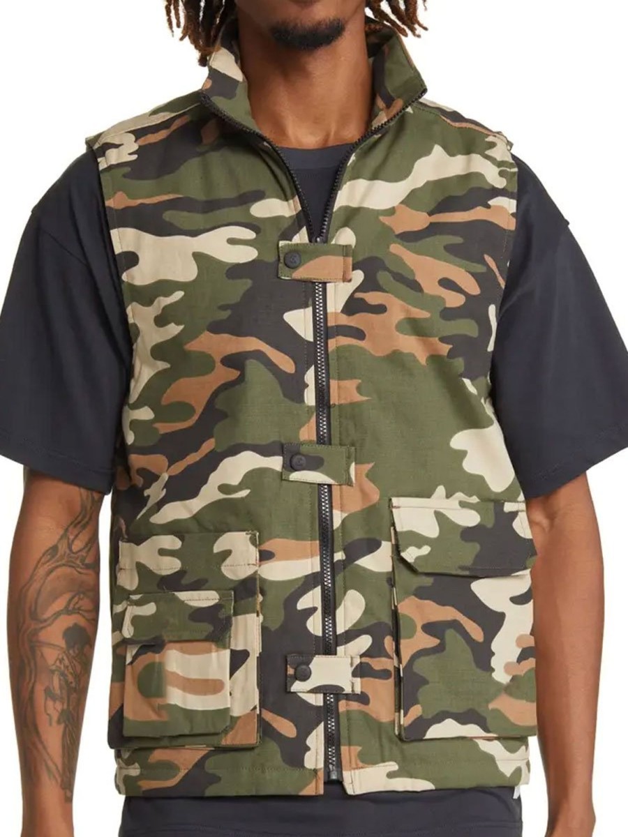 Men BXL Vest | Men'S Multi-Pocket Camouflage Print Zipper Casual Vest Army Green