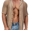 Men DJ Casual Shirts | Vintage Lapel Single-Breasted Casual Knitted Short-Sleeved Shirt Brown