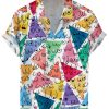 Men DJ Shirts | Colorful Triangle Boobs Print Hawaiian Short Sleeve Shirt Photo Color