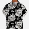 Men findercube Shirts | Men'S Skull Leaf Print Short Sleeve Shirt Black