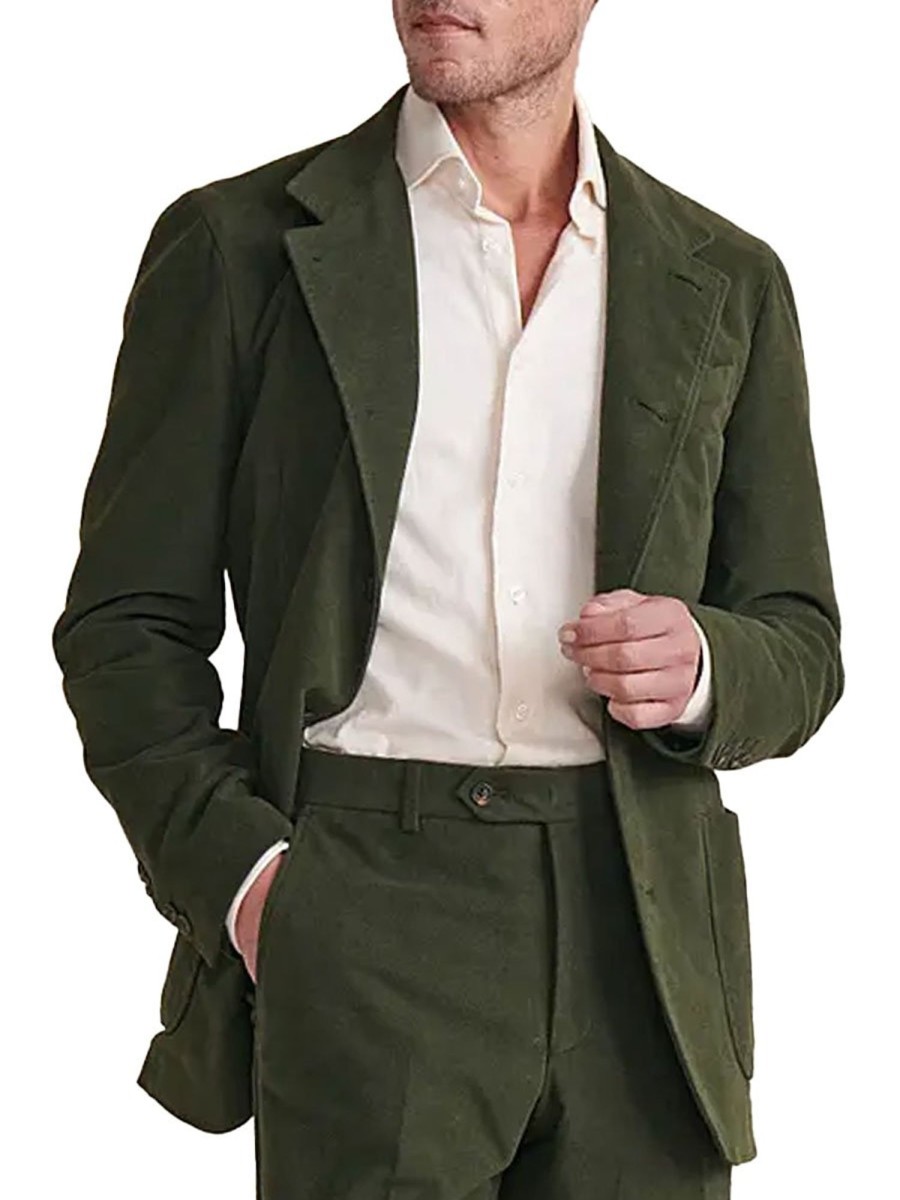 Men BXL Jacket | Men'S Vintage Solid Suede Single Breasted Casual Blazer Army Green