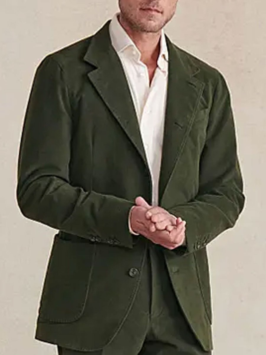 Men BXL Jacket | Men'S Vintage Solid Suede Single Breasted Casual Blazer Army Green