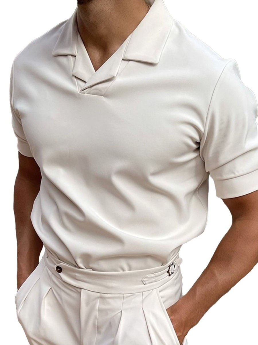 Men QMY Casual Short Sleeve Shirts | Casual Short Sleeve Polo Beige