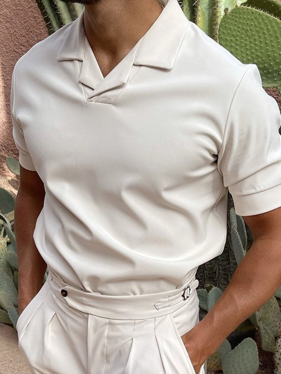 Men QMY Casual Short Sleeve Shirts | Casual Short Sleeve Polo Beige