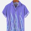 Men HLJ Shirts | Gradient Flame Print Chest Pocket Short Sleeve Shirt Purple