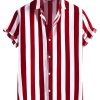 Men HWT Shirts | Men'S Shirts Daily Stripes Print Short Sleeve Shirt