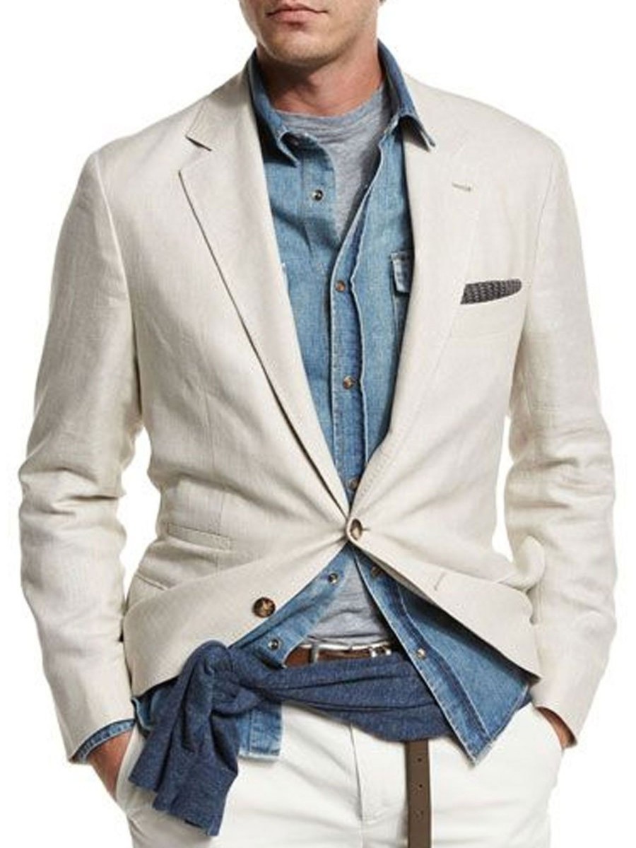 Men BXL Jacket | Vintage Solid Twill Multi-Pocket Casual Blazer White