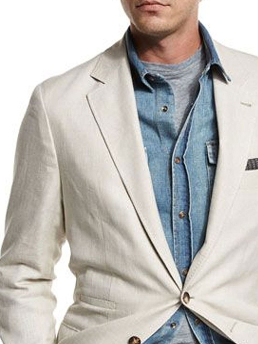 Men BXL Jacket | Vintage Solid Twill Multi-Pocket Casual Blazer White