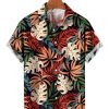 Men HLJ Shirts | Men'S Hawaiian Tropical Plant Jungle Short Sleeve Shirt Black