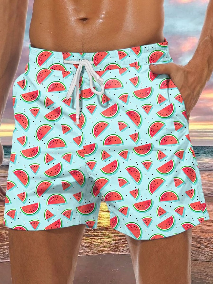 Men LJC Shorts | Watermelon Print Track Shorts Photo Color