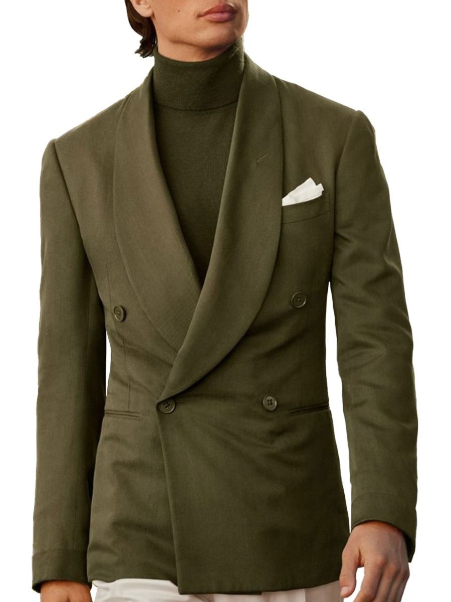 Men BXL Jacket | Men'S Retro Solid Color Pocket Casual Double Breasted Blazer Army Green