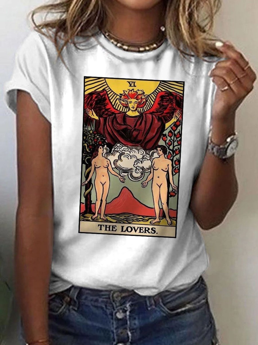 Women DJ | Women'S Lgbt The Lesbian Lovers Tarot Card Lgbt Gay Proud Pride Casual Print T-Shirt