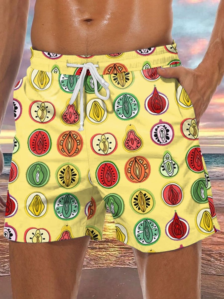 Men BXL Shorts | Fun Rainbow Fruit Print Casual Shorts