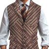 Men DJ Vest | Retro Ethnic Style Geometric Line Printed Three-Pocket Lapel Suit Vest Photo Color