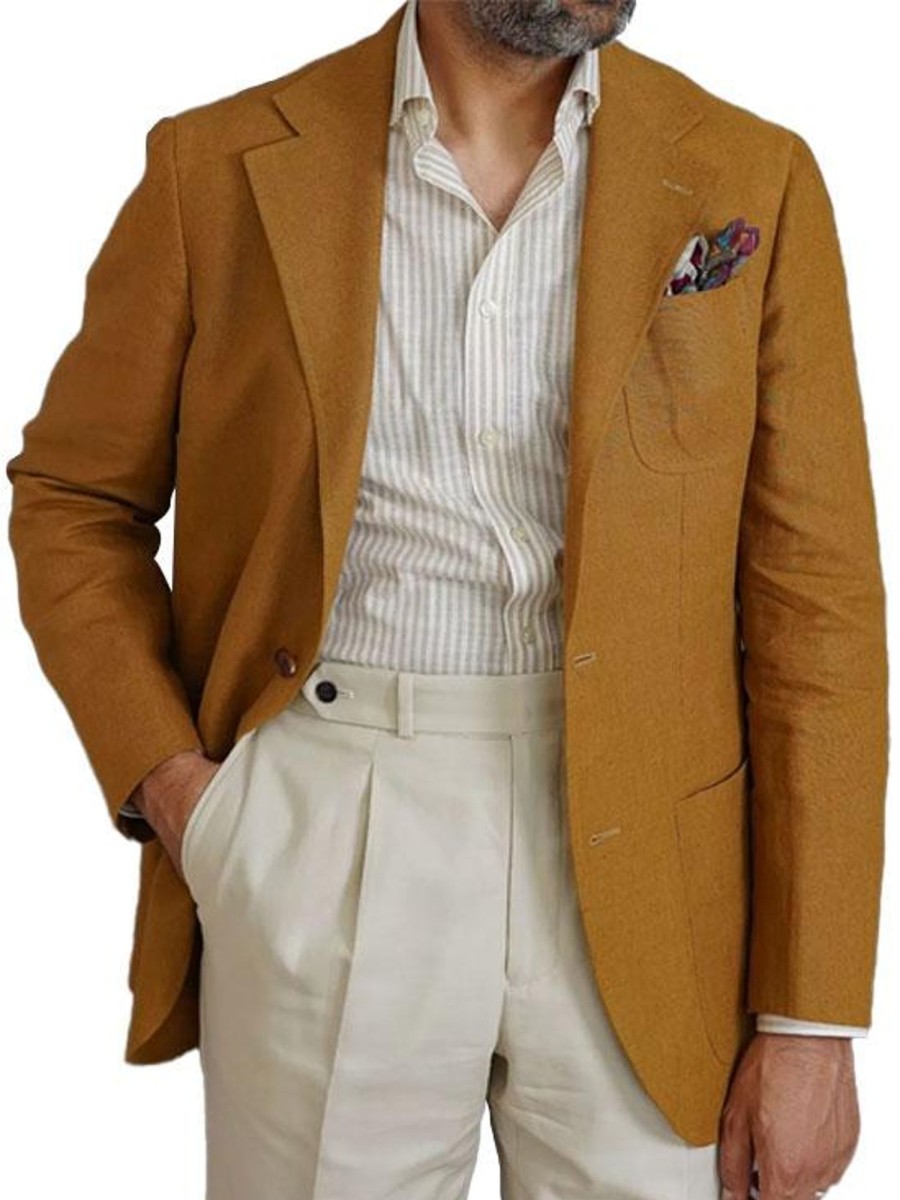 Men BXL Jacket | Men'S Cotton And Linen Pocket Casual Style Blazer Yellow