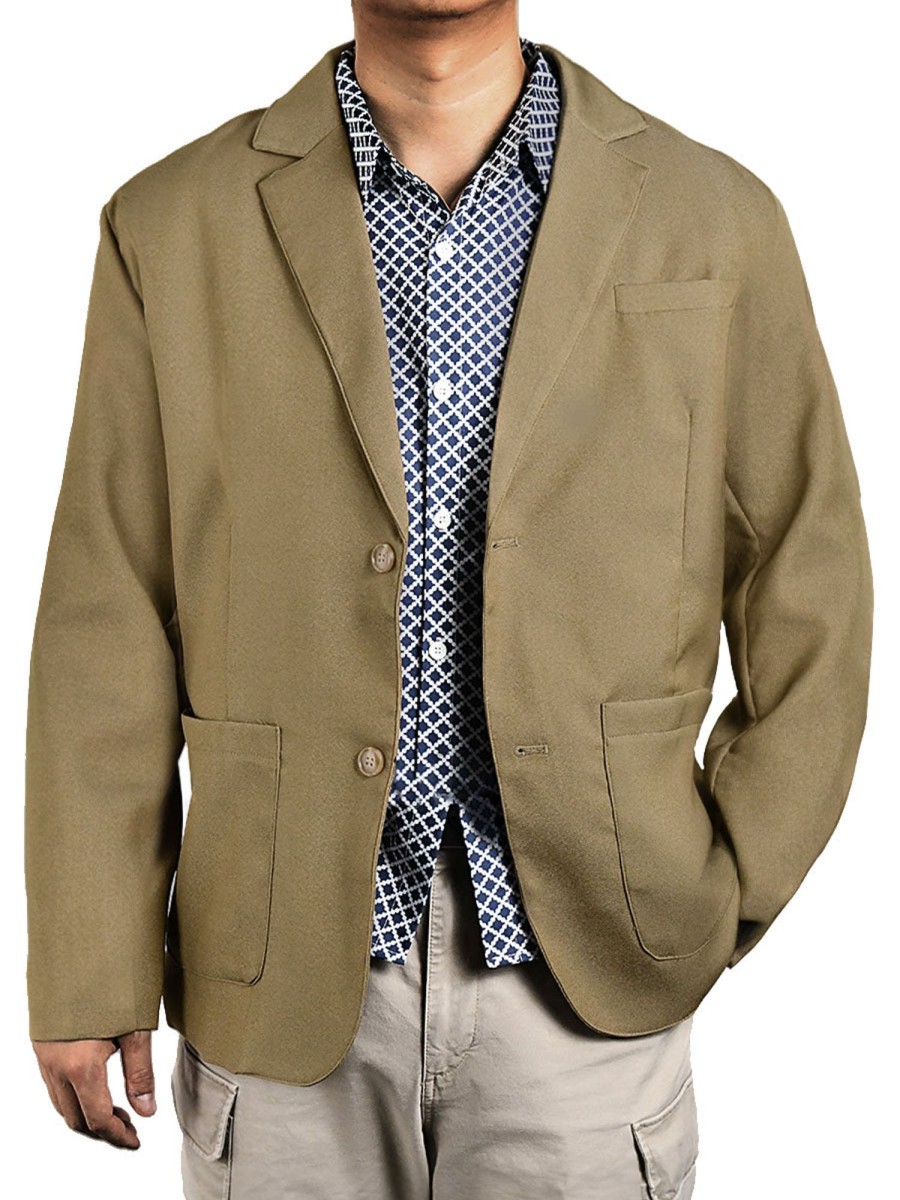 Men DJ Jacket | Lapel 3-Pocket Single-Breasted Casual Suit Khaki