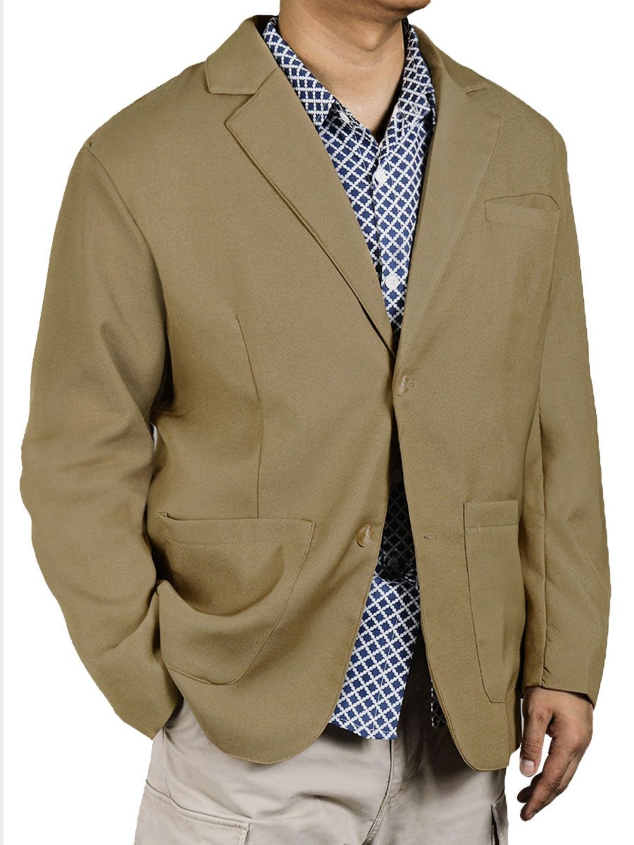 Men DJ Jacket | Lapel 3-Pocket Single-Breasted Casual Suit Khaki