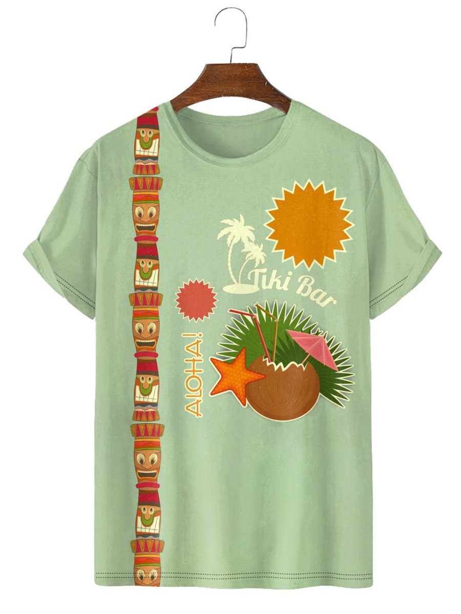 Men HLJ T-Shirts | Aloha Tiki Bar Short Sleeve T-Shirt Light Green