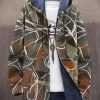 Men DJ Jacket | Retro Geometric Line Print Pocket Velvet Hooded Warm Jacket Photo Color