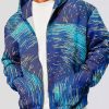 Men DJ T-Shirts | Star Print Pocket Hooded Zip Cardigan Sweatshirt Blue