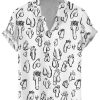 Men DJ Shirts | Black And Cocks Print Casual Short-Sleeved Shirt White