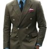 Men BXL Jacket | Men'S Solid Color Multi-Pocket Casual Double Breasted Blazer Army Green