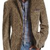 Men TH Print Jacket | Vintage Ripple Print Three-Pocket Lapel Casual Blazer Brown