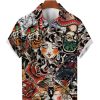 Men DJ Shirts | Vintage Hawaiian Tattoo Print Casual Short Sleeve Shirt Photo Color