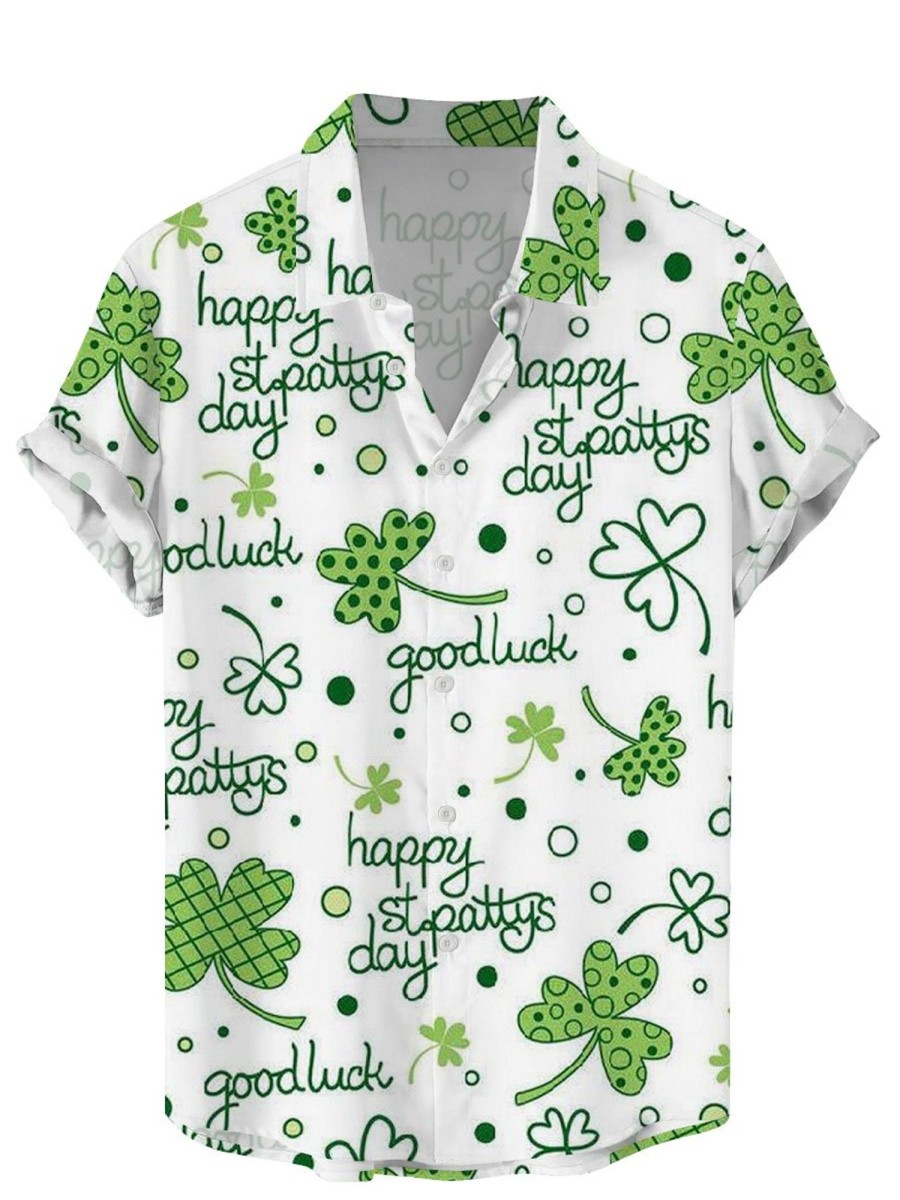 Men BXL Shirts | St. Patrick'S Day Goodluck Printed Casual Short-Sleeved Shirt Green