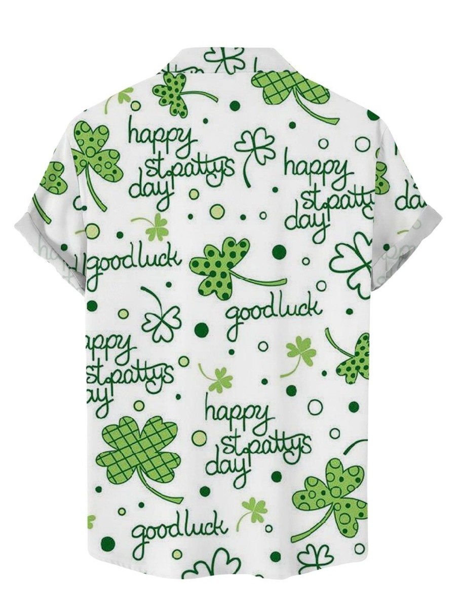 Men BXL Shirts | St. Patrick'S Day Goodluck Printed Casual Short-Sleeved Shirt Green