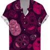 Men GYJ Shirts | Skull Print Casual Short Sleeve Shirt Black