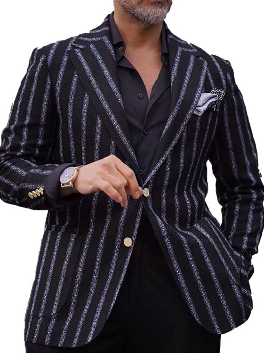 Men QMY Jacket | Business Casual Striped Blazer Black