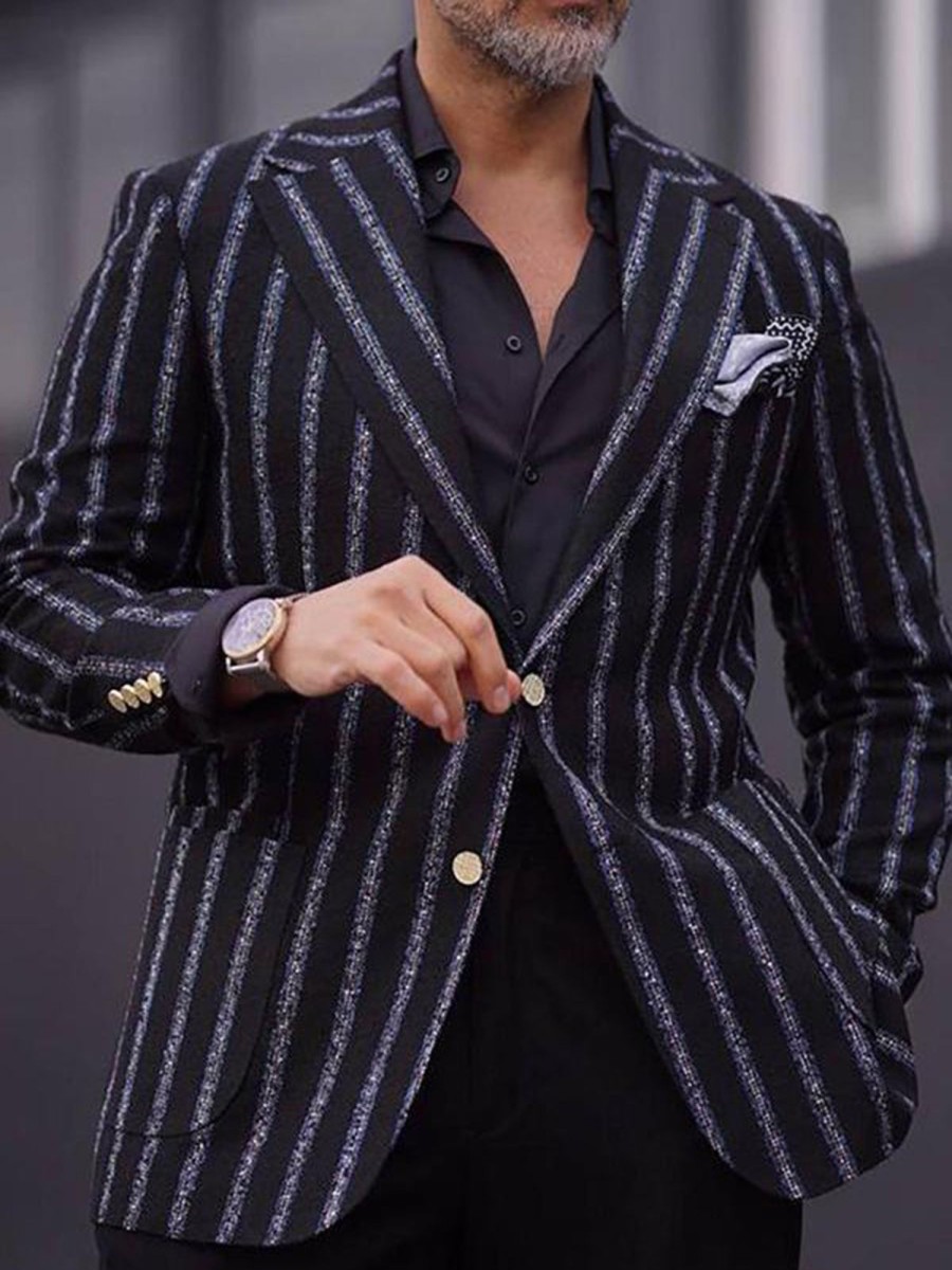 Men QMY Jacket | Business Casual Striped Blazer Black