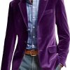 Men BXL Jacket | Men'S Multi-Pocket Solid Velvet Casual Blazer Purple