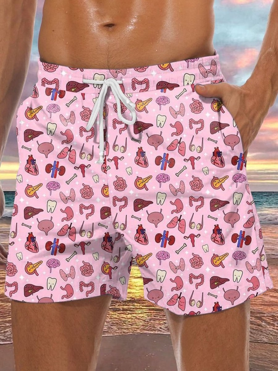 Men GYJ Bottoms | Body Part Print Track Shorts Pink