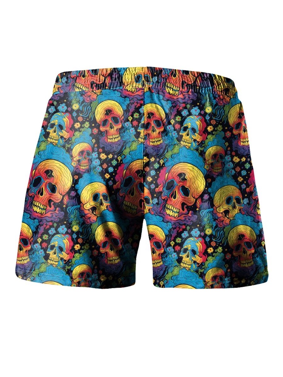 Men LJC Shorts | Skull Print Track Shorts Photo Color