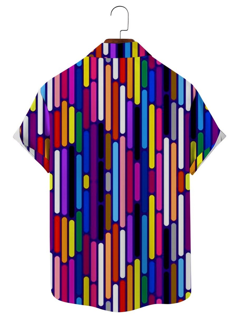 Men DJ Shirts | Rainbow Art Color Block Print Short Sleeve Shirt Photo Color